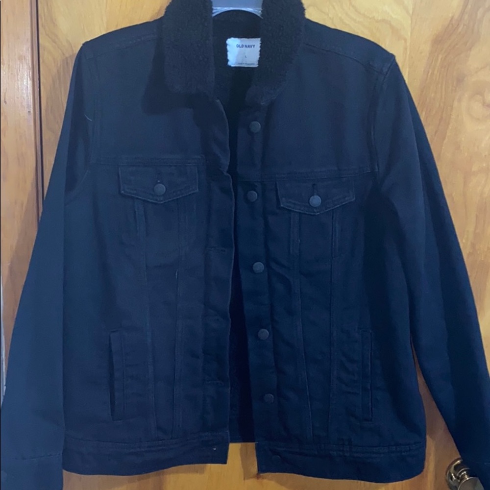 Black jean jacket with Sherpa lining.